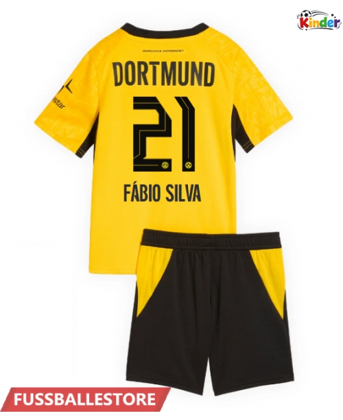 Günstige Borussia Dortmund Fabio Silva #21 Heimtrikotsatz Kinder 2026-27 Kurzarm (+ Kurze Hosen)